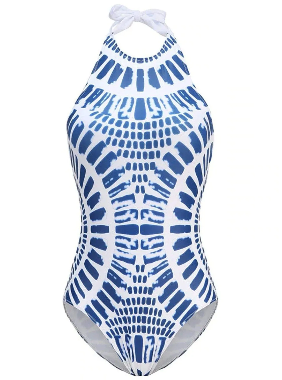 Women's Backless Halter Lace Up One Piece Swimsuit