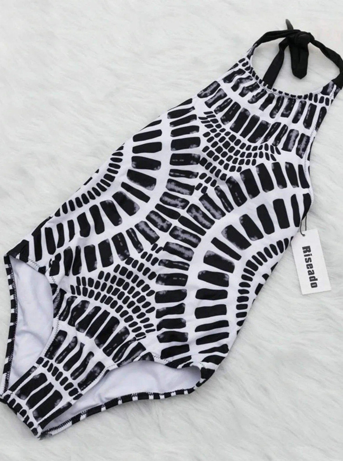 Women's Backless Halter Lace Up One Piece Swimsuit