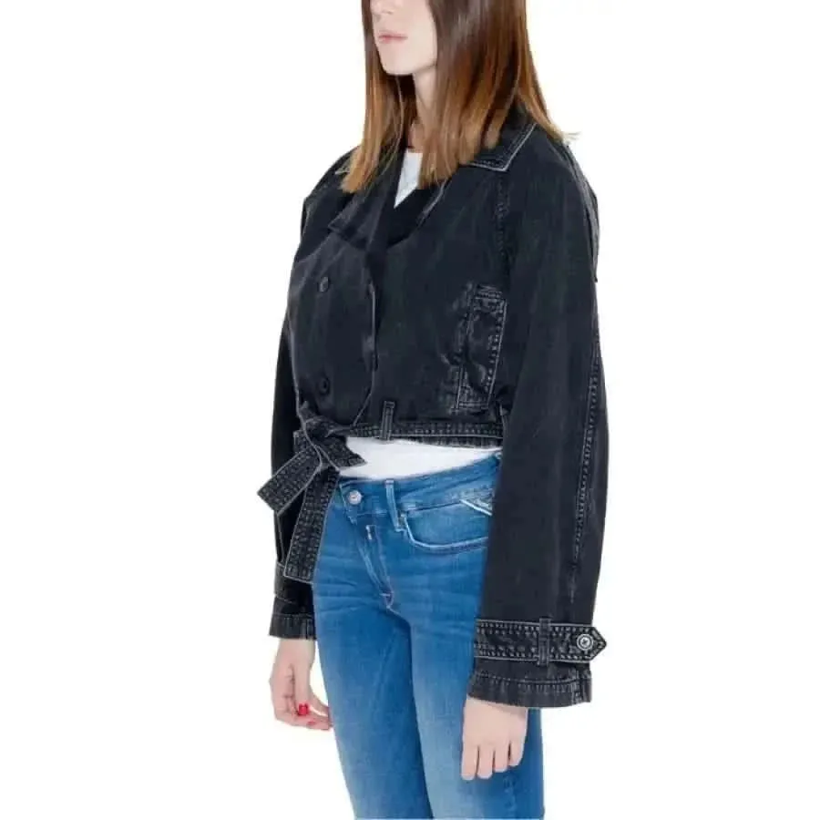 Women's Black Cotton Blazer with Front Pockets
