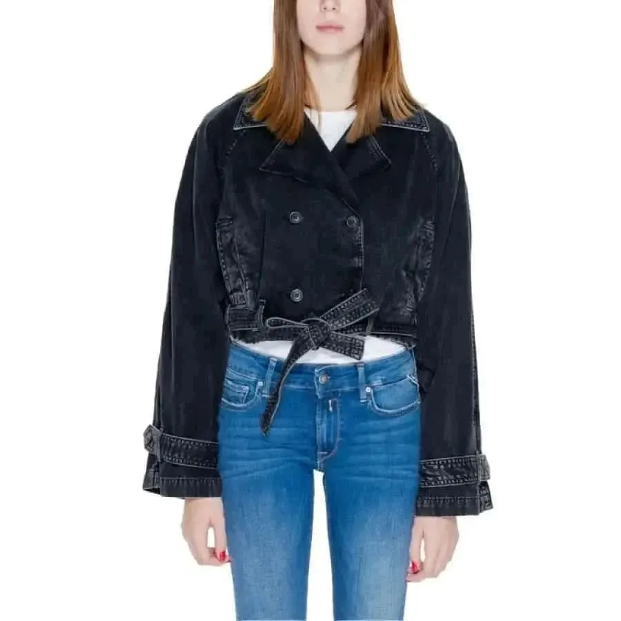 Women's Black Cotton Blazer with Front Pockets