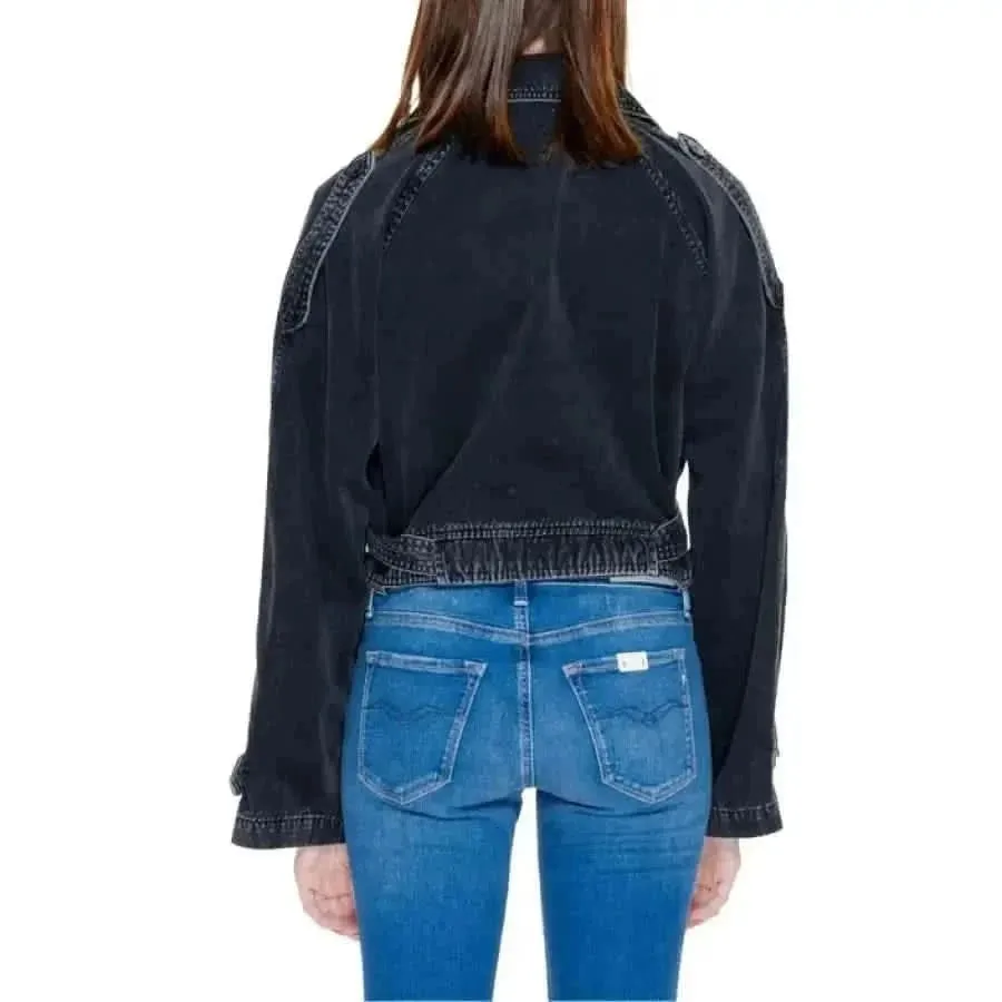 Women's Black Cotton Blazer with Front Pockets