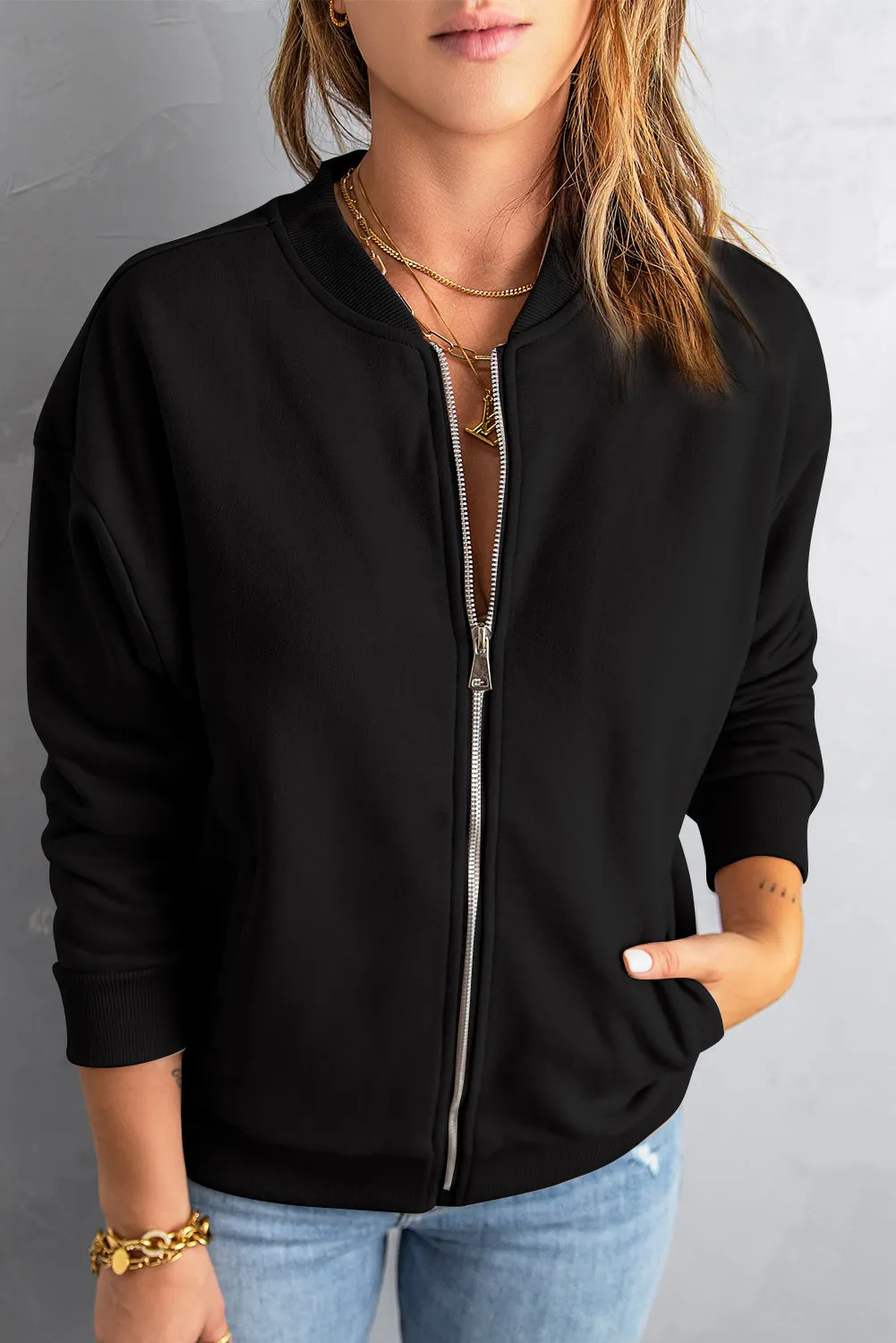 Womens Black Zip-up Jacket