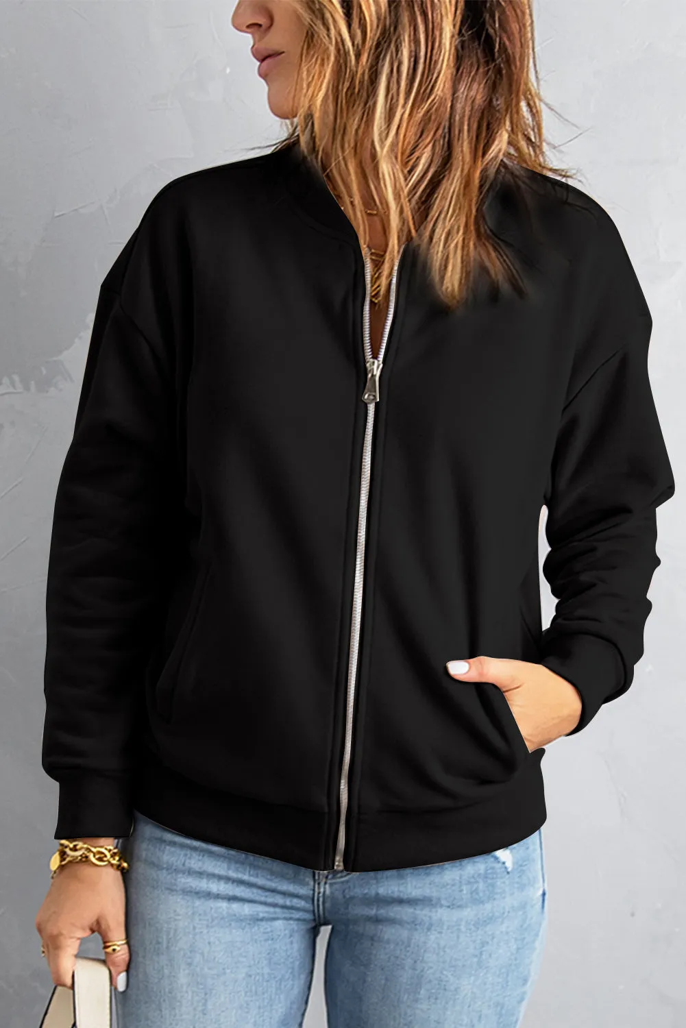 Womens Black Zip-up Jacket