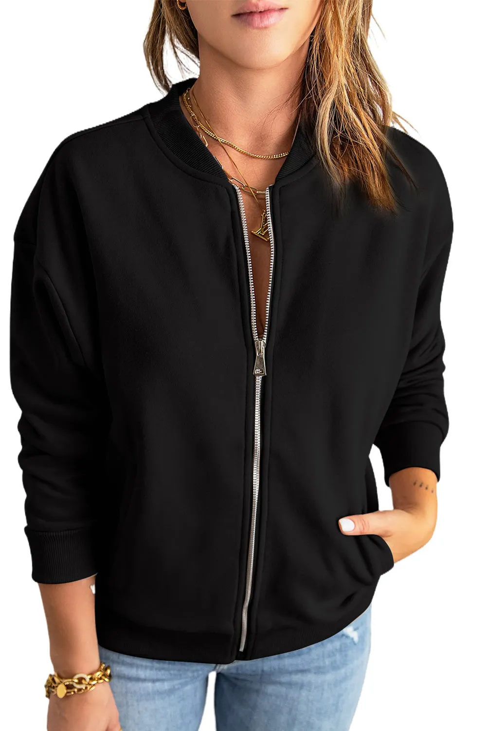 Womens Black Zip-up Jacket