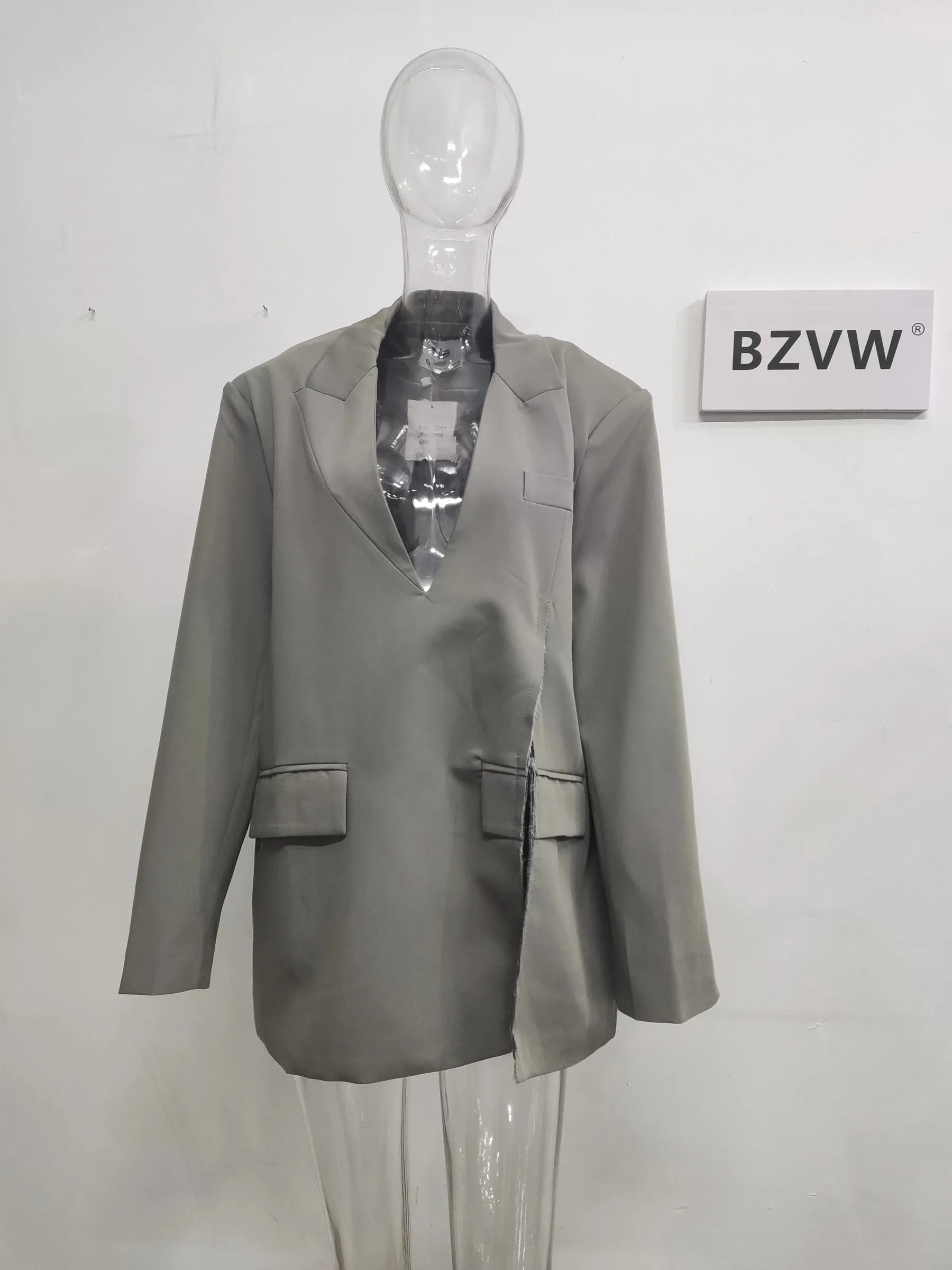 Women's Blazer V-Neck Long Sleeve Solid Color Medium Length Jacket Pocket Split Suit Jackets
