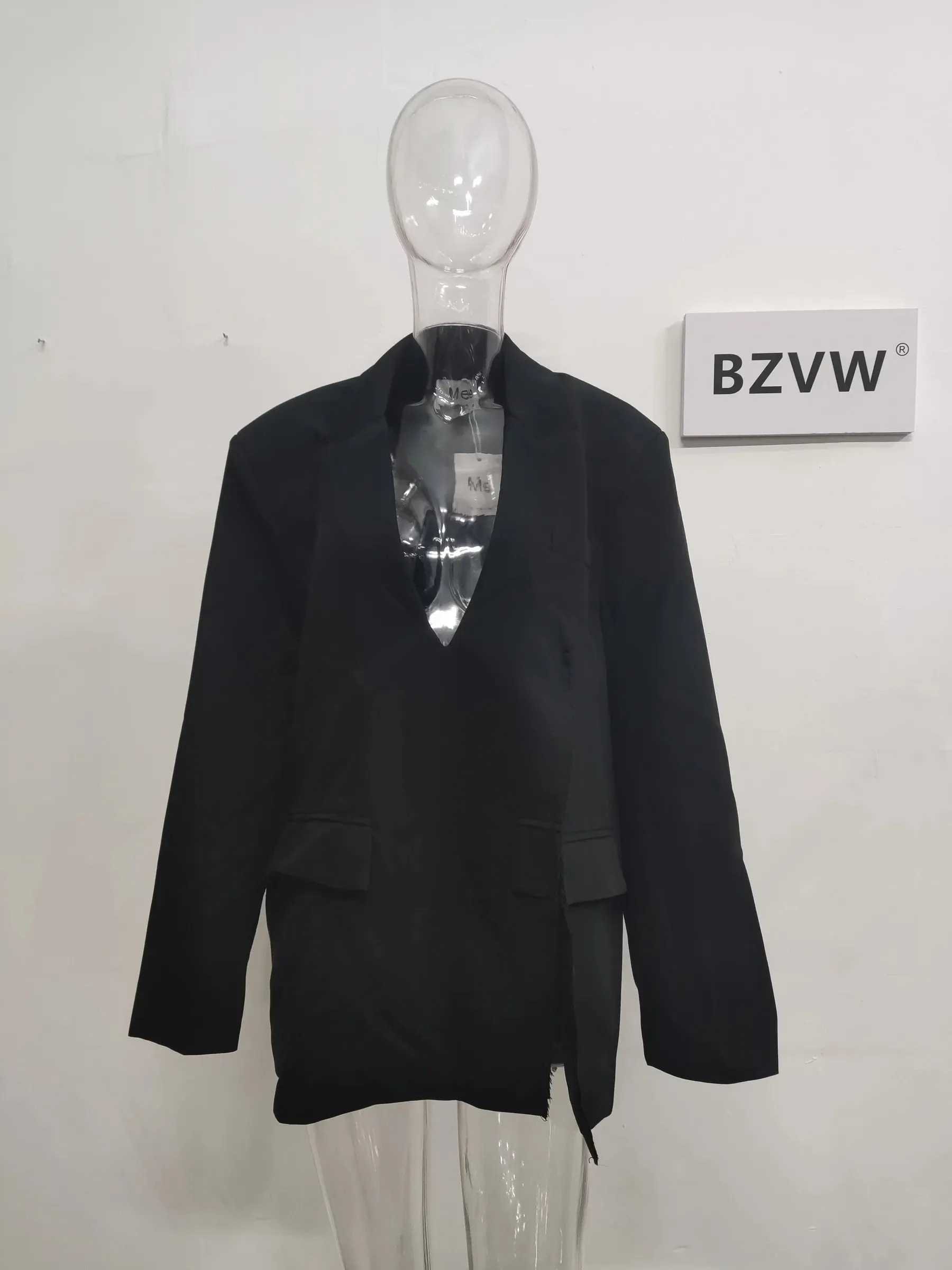 Women's Blazer V-Neck Long Sleeve Solid Color Medium Length Jacket Pocket Split Suit Jackets