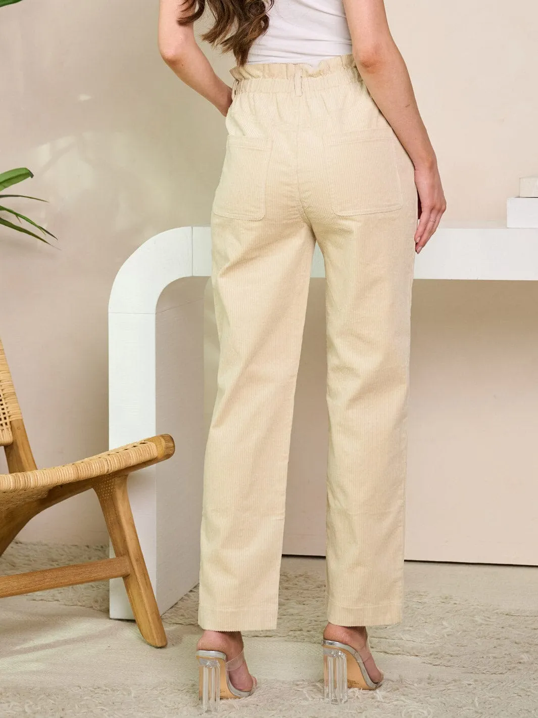 WOMEN'S BUTTON CLOSURE WIDE LEG CORDUROY PANTS