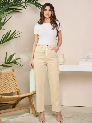WOMEN'S BUTTON CLOSURE WIDE LEG CORDUROY PANTS