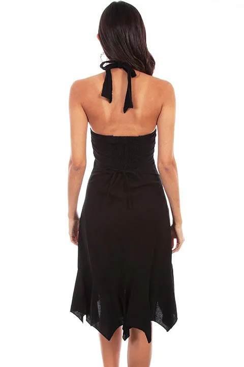 Women's Cantina Collection Dress: Halter Style with Ruffle, Black
