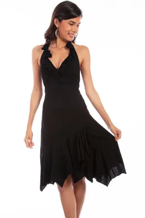 Women's Cantina Collection Dress: Halter Style with Ruffle, Black