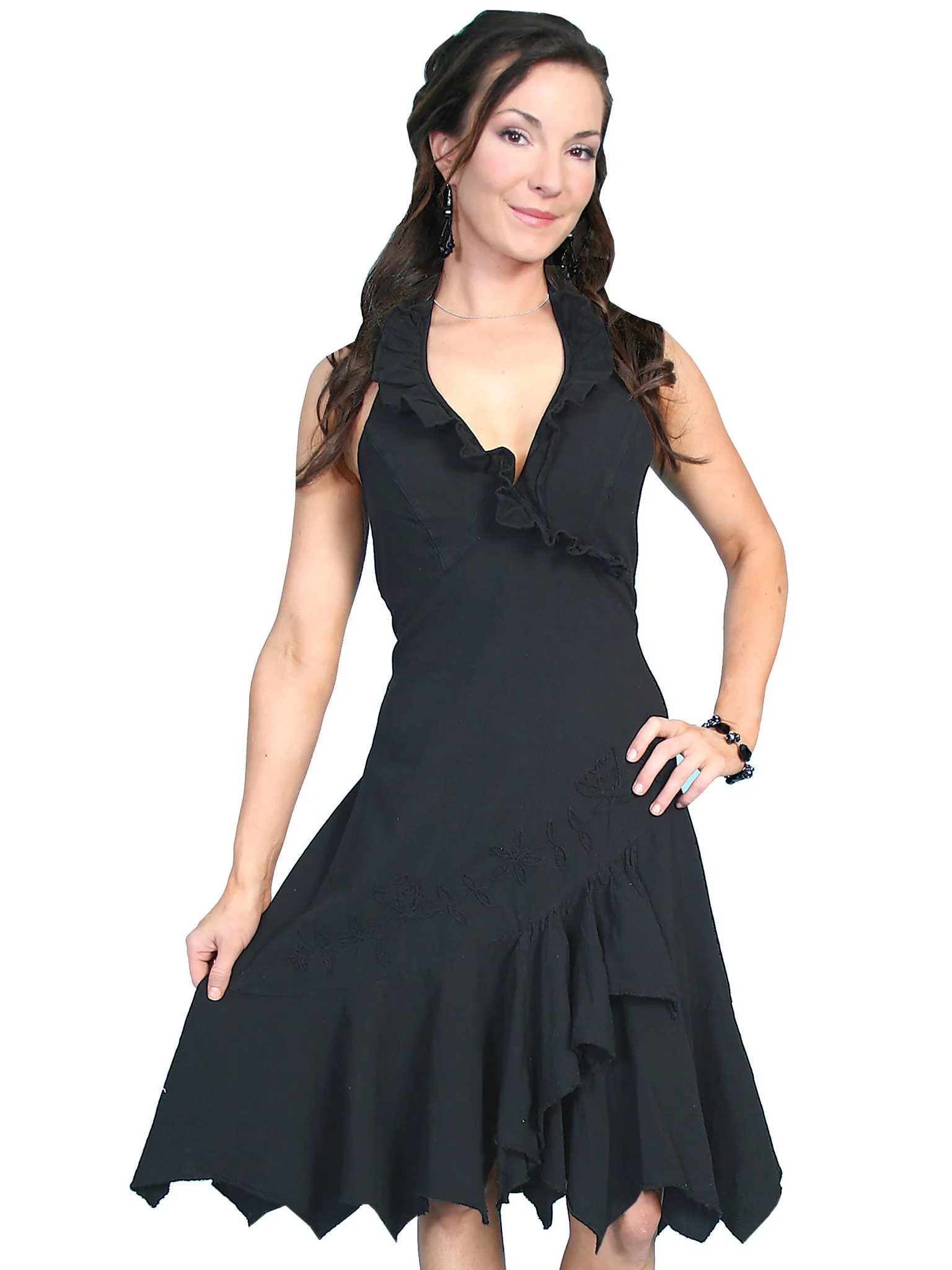 Women's Cantina Collection Dress: Halter Style with Ruffle, Black