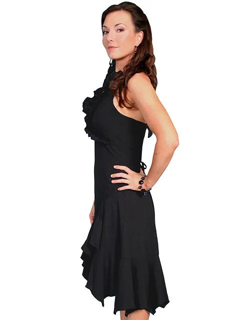 Women's Cantina Collection Dress: Halter Style with Ruffle, Black