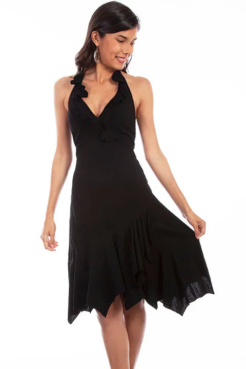 Women's Cantina Collection Dress: Halter Style with Ruffle, Black