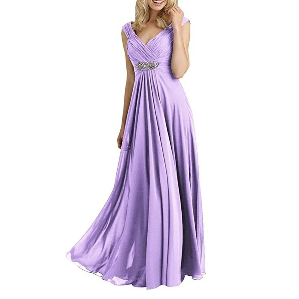 Womens Chiffon Bridesmaid Dress Maxi Wedding Evening Dresses