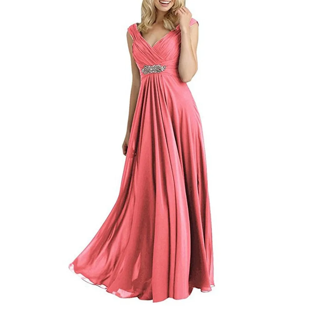 Womens Chiffon Bridesmaid Dress Maxi Wedding Evening Dresses