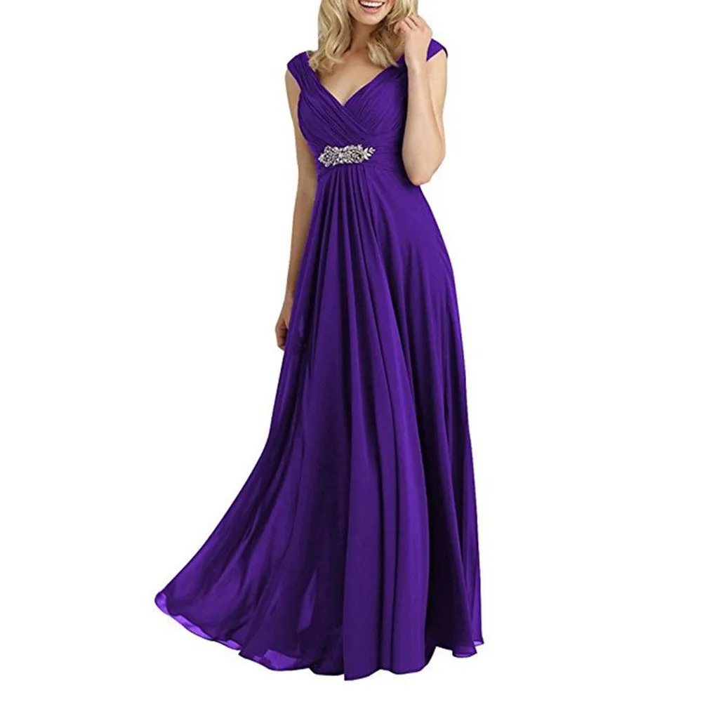 Womens Chiffon Bridesmaid Dress Maxi Wedding Evening Dresses