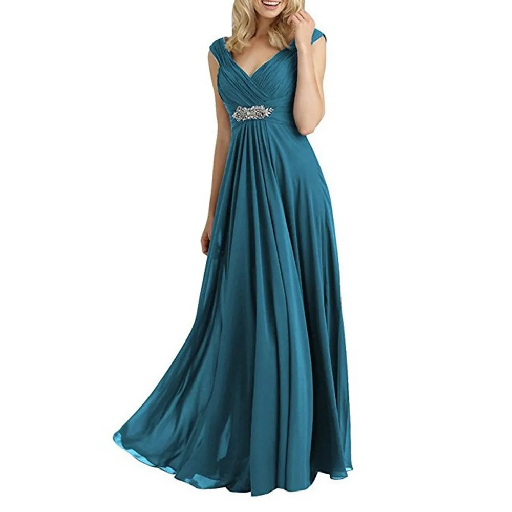 Womens Chiffon Bridesmaid Dress Maxi Wedding Evening Dresses