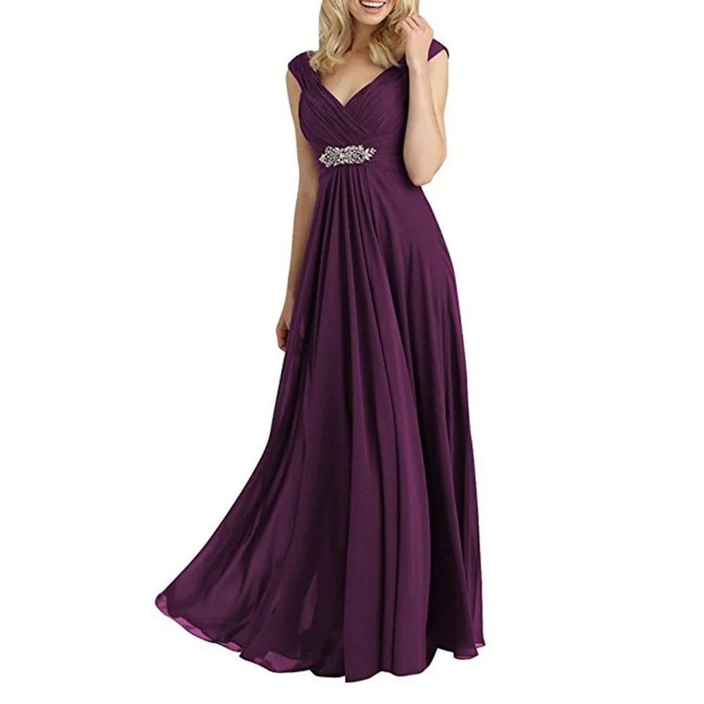 Womens Chiffon Bridesmaid Dress Maxi Wedding Evening Dresses