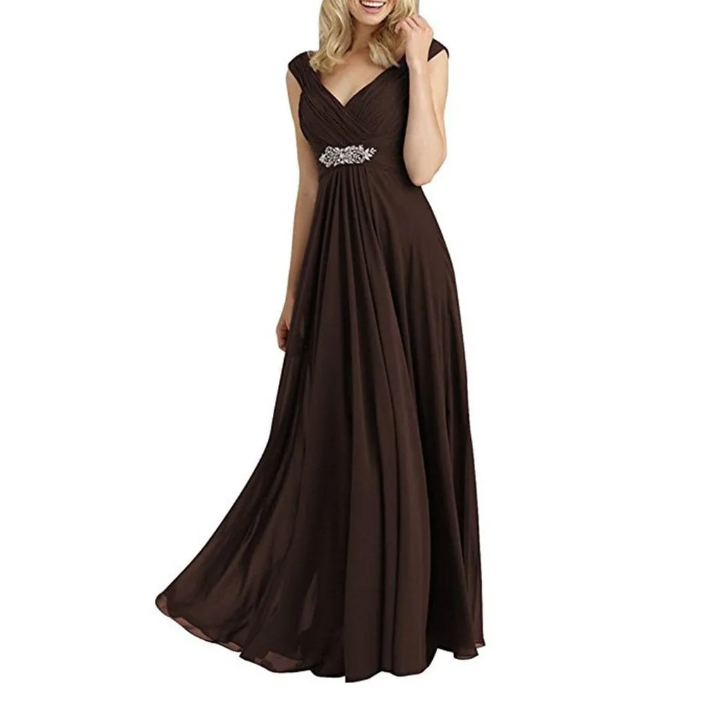 Womens Chiffon Bridesmaid Dress Maxi Wedding Evening Dresses