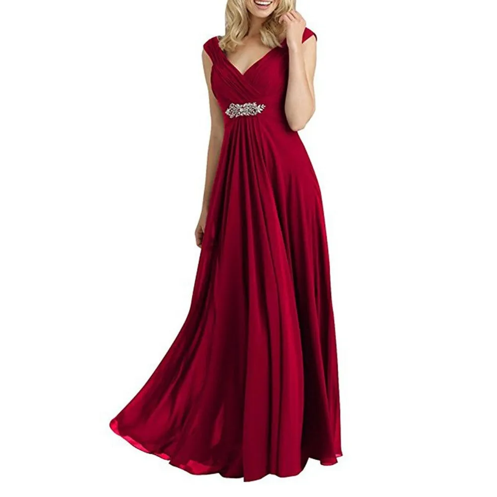 Womens Chiffon Bridesmaid Dress Maxi Wedding Evening Dresses