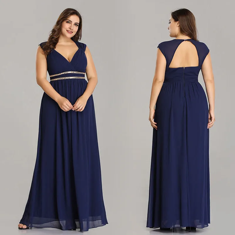 Women's Chiffon Bridesmaid Dress Plus Size V-Neck Empire Waist Prom Dress Long