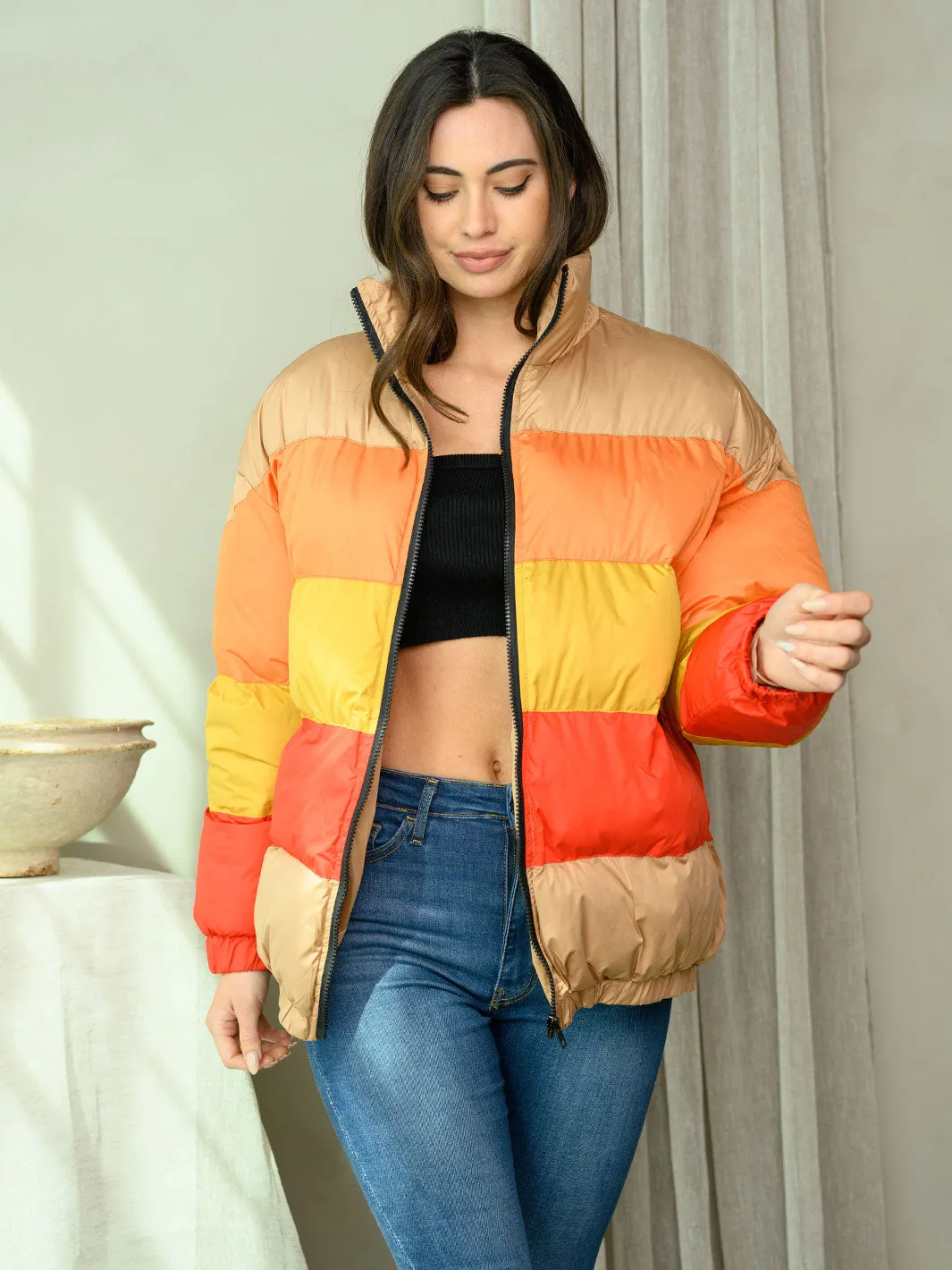 WOMEN'S COLORBLOCK PADDED PUFFER JACKET
