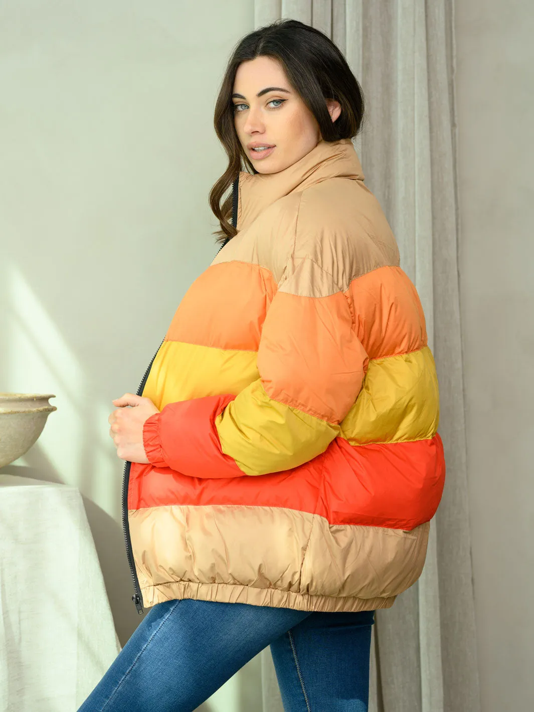 WOMEN'S COLORBLOCK PADDED PUFFER JACKET