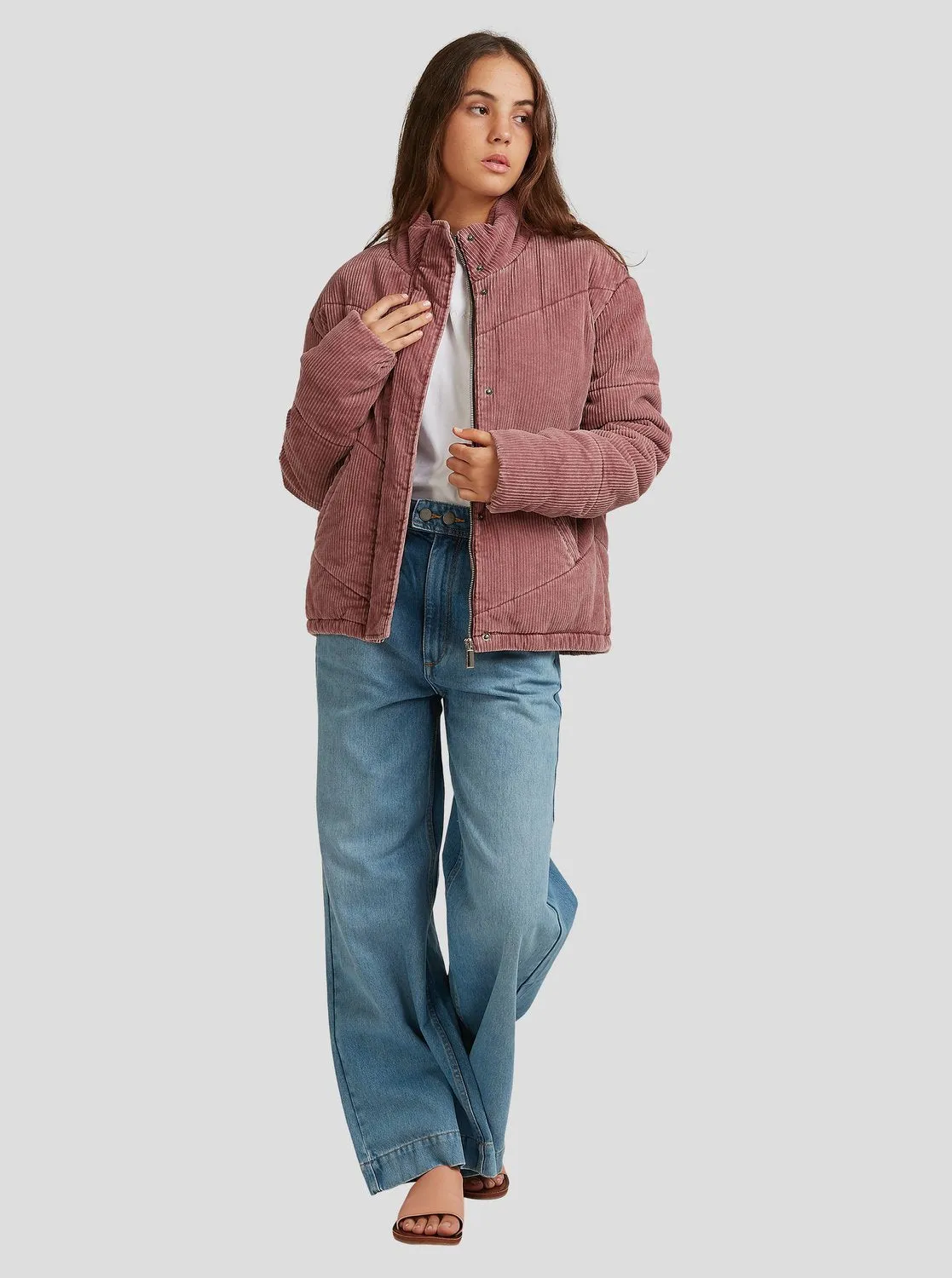 Womens Cross The Line Corduroy Puffer Jacket