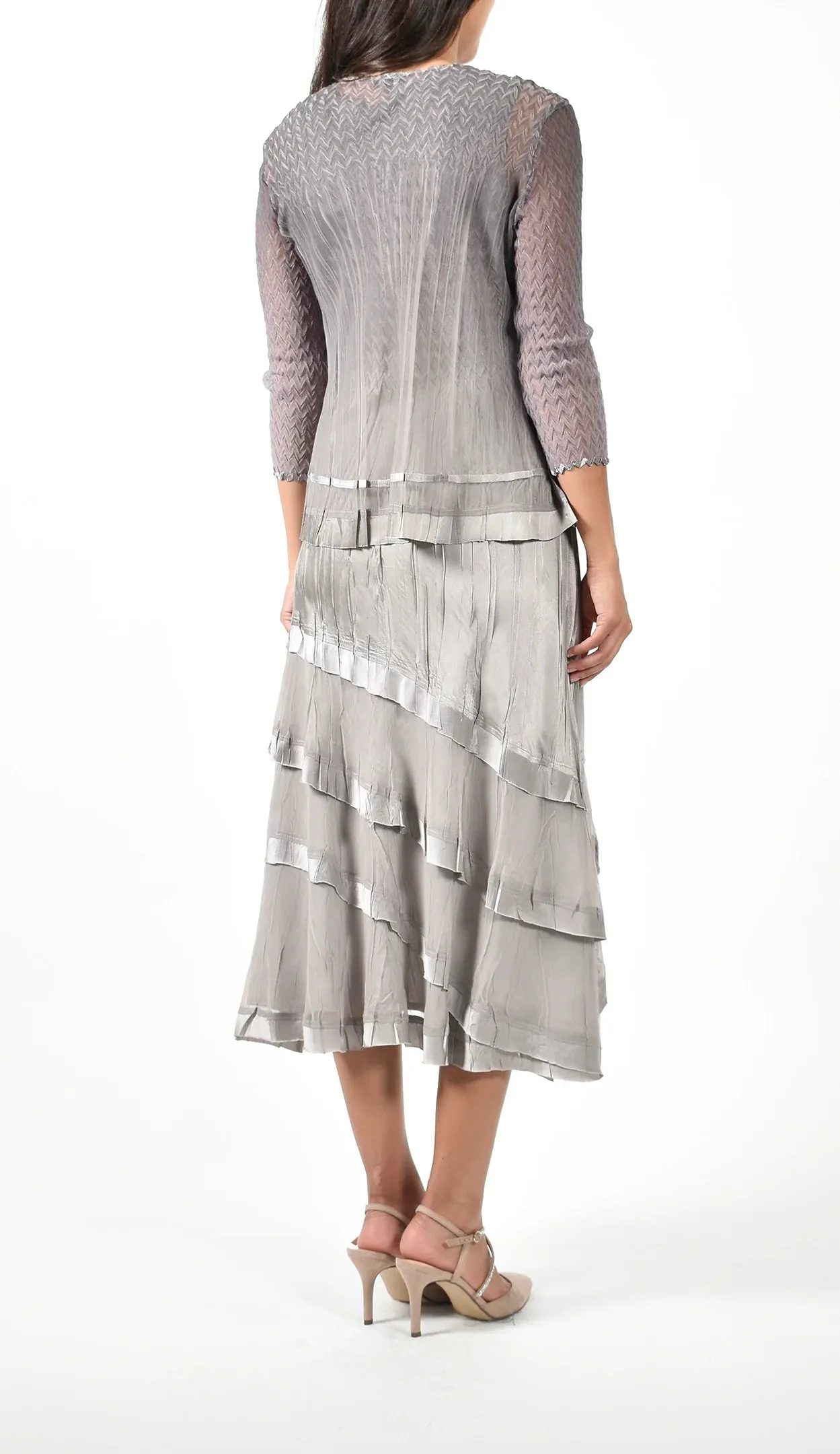 Women's Komarov | Chiffon Ruffle Jacket Dress Set | Oyster Smoke Ombre