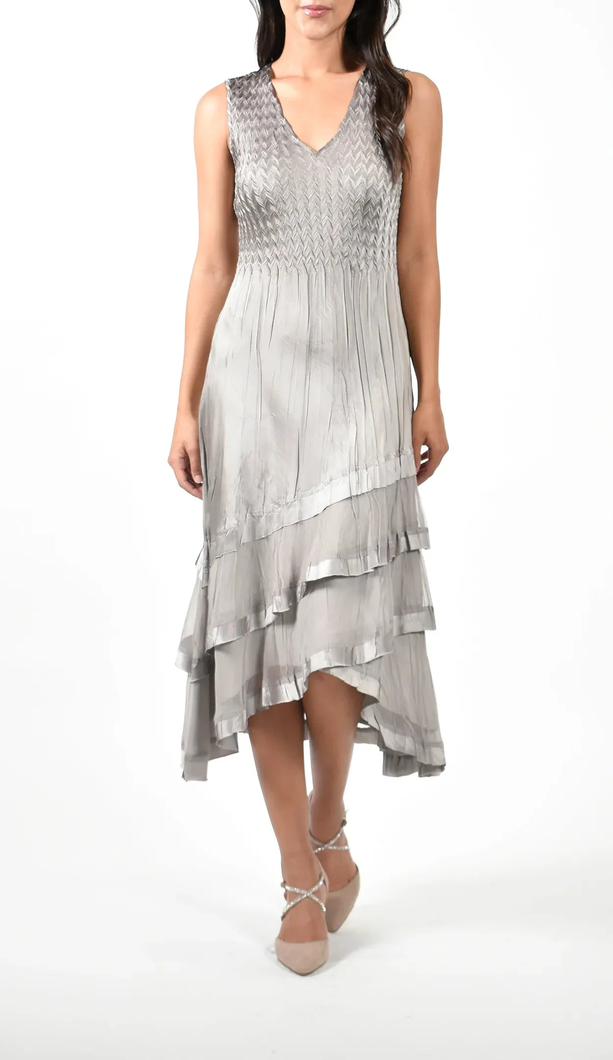 Women's Komarov | Chiffon Ruffle Jacket Dress Set | Oyster Smoke Ombre