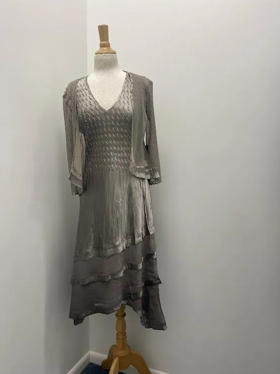 Women's Komarov | Chiffon Ruffle Jacket Dress Set | Oyster Smoke Ombre
