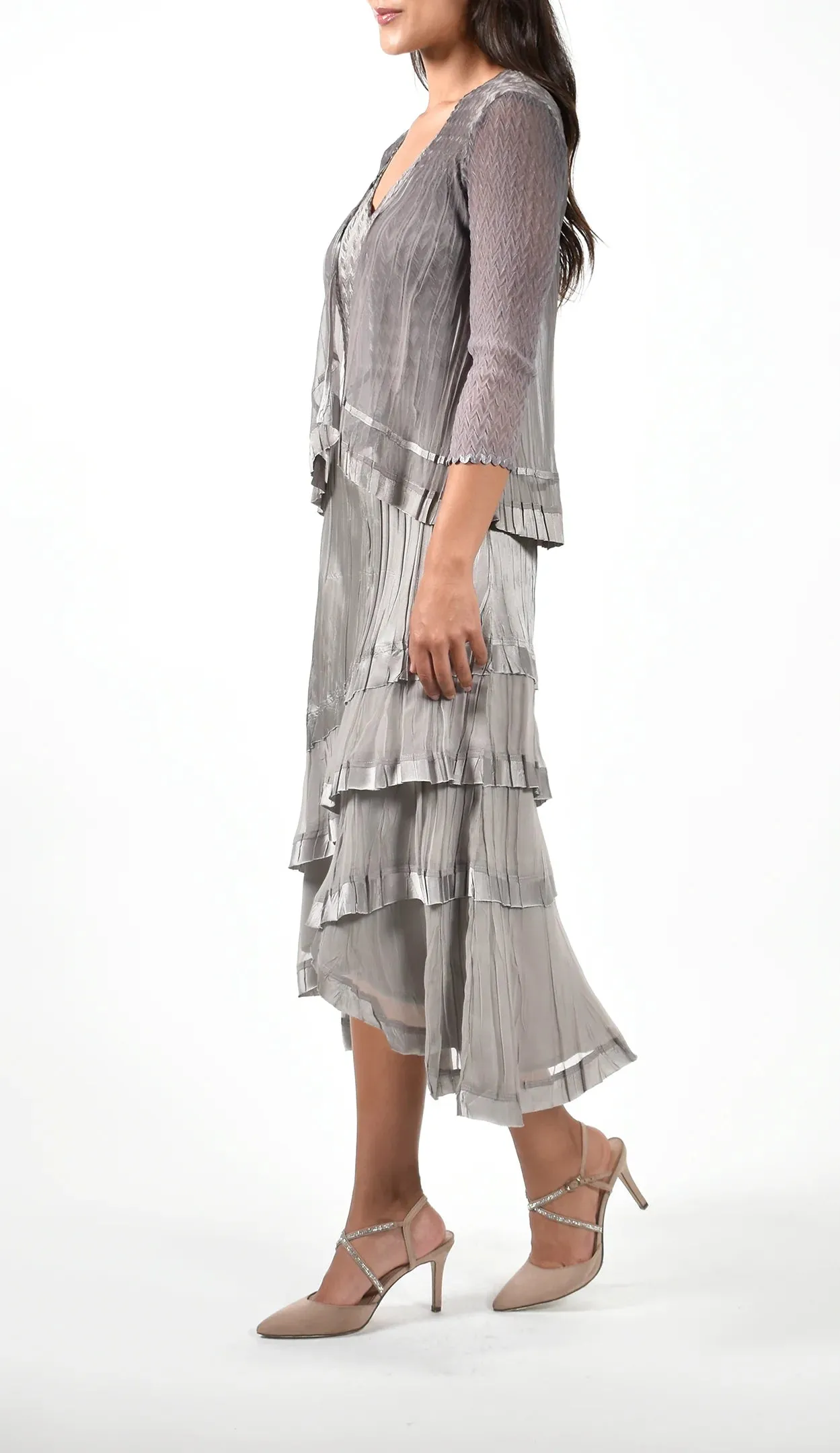 Women's Komarov | Chiffon Ruffle Jacket Dress Set | Oyster Smoke Ombre