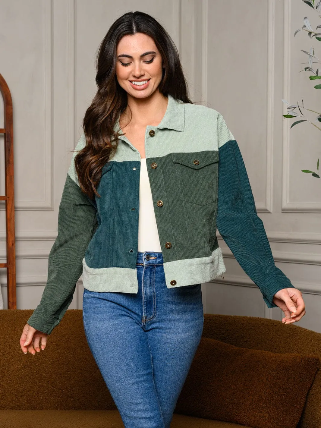 WOMEN'S LONG SLEEVE BUTTON UP CORDUROY JACKET