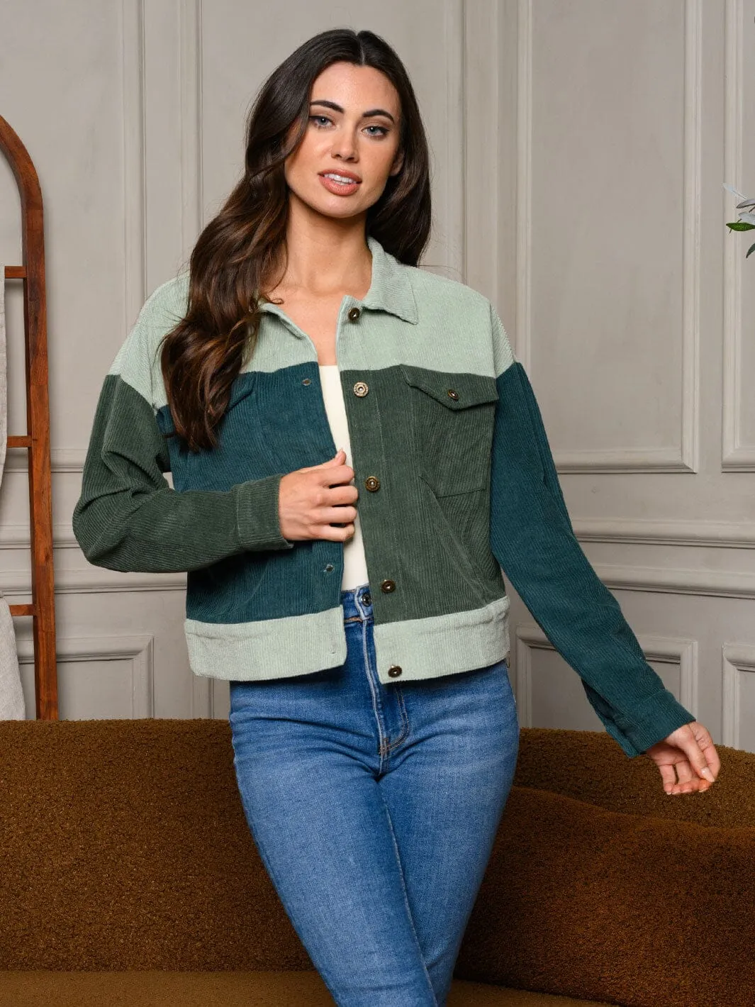 WOMEN'S LONG SLEEVE BUTTON UP CORDUROY JACKET