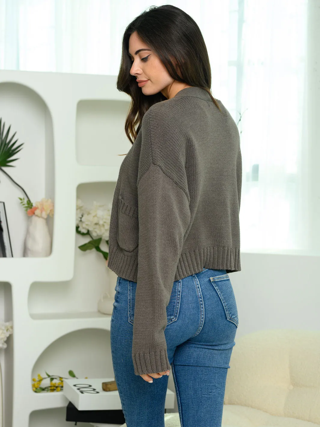 WOMEN'S LONG SLEEVE FRONT POCKET CARDIGAN