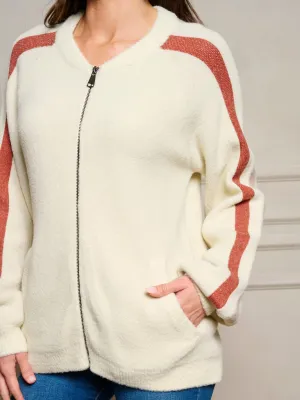 WOMEN'S LONG SLEEVE FRONT POCKETS ZIP UP SWEATER CARDIGAN