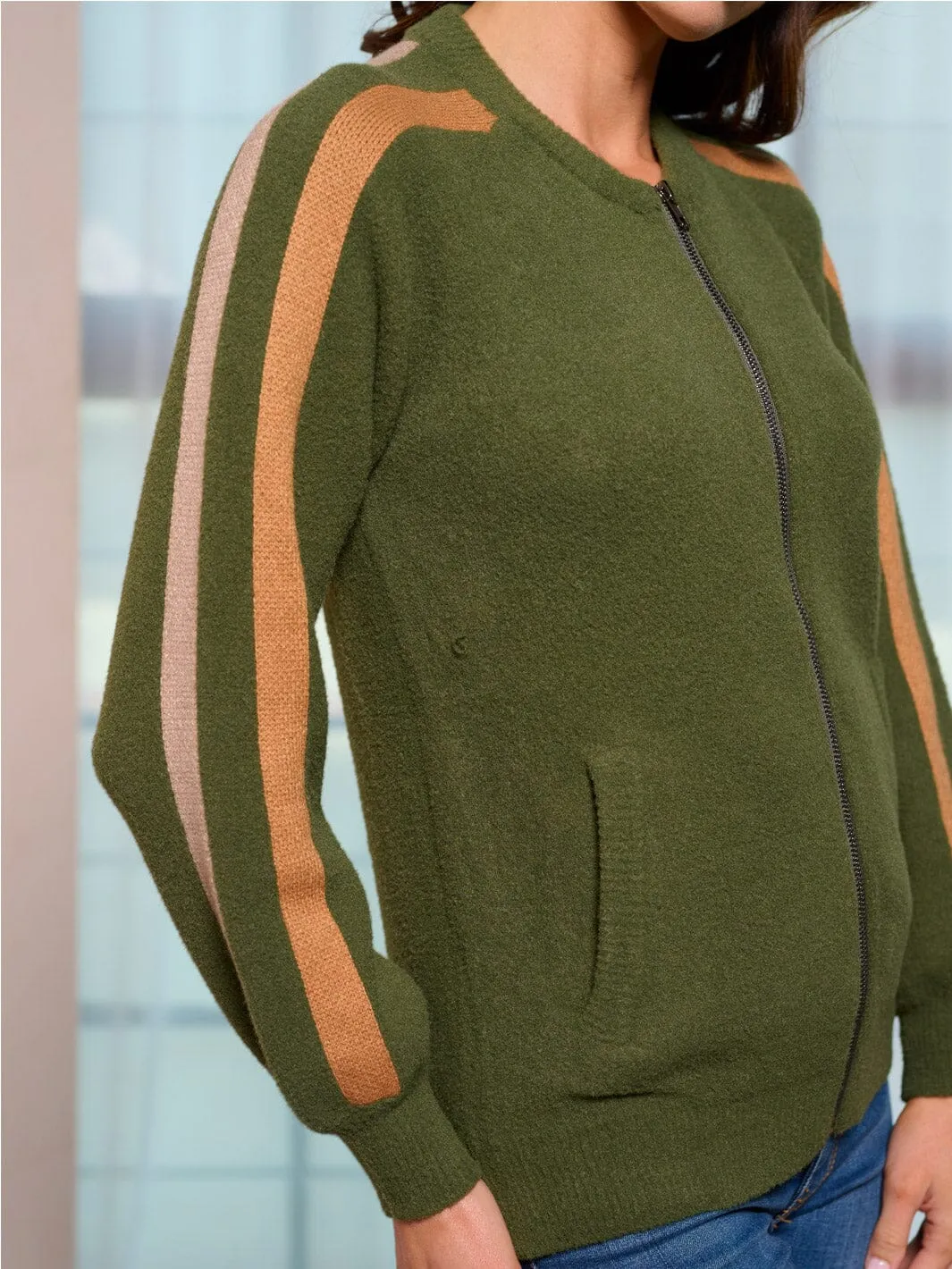 WOMEN'S LONG SLEEVE FRONT POCKETS ZIP UP SWEATER CARDIGAN