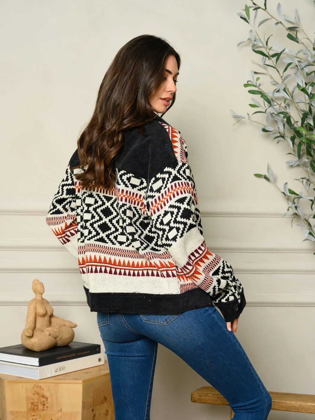 WOMEN'S LONG SLEEVE MULTI PRINT CARDIGAN SWEATER