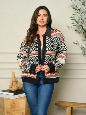 WOMEN'S LONG SLEEVE MULTI PRINT CARDIGAN SWEATER