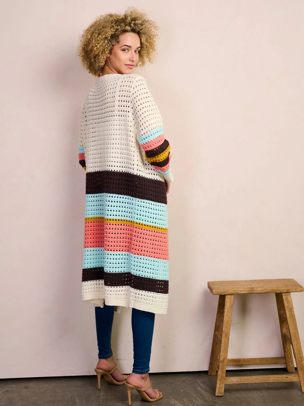 WOMEN'S LONG SLEEVE OPEN FRONT COLORBLOCK KNITTED CARDIGAN
