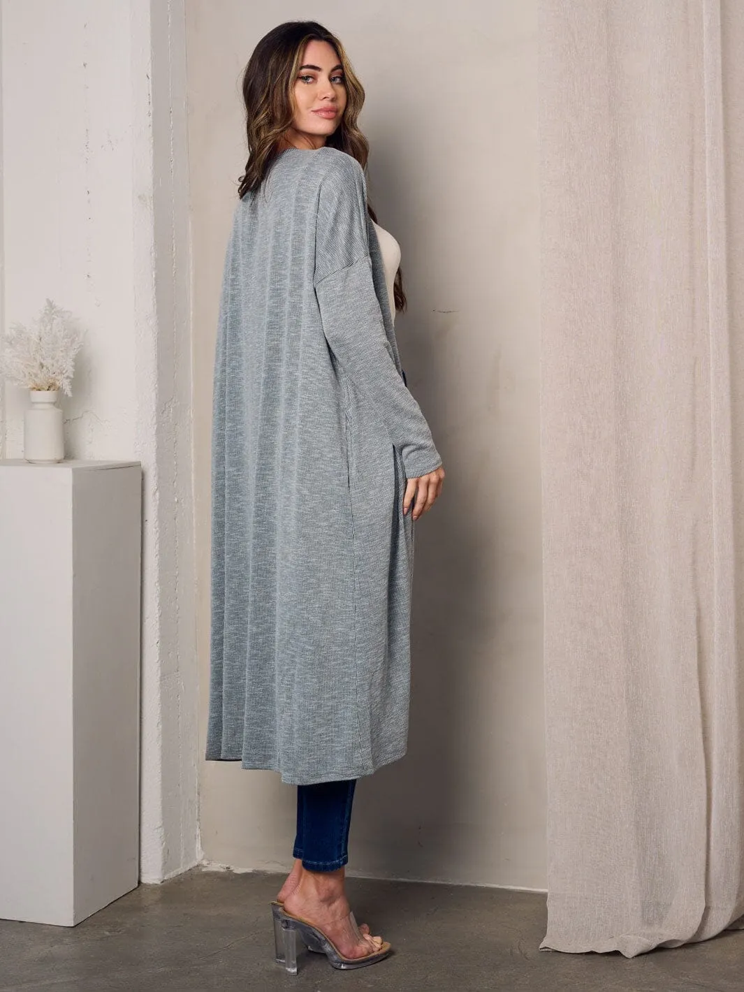 WOMEN'S LONG SLEEVE OPEN FRONT POCKETS CARDIGAN