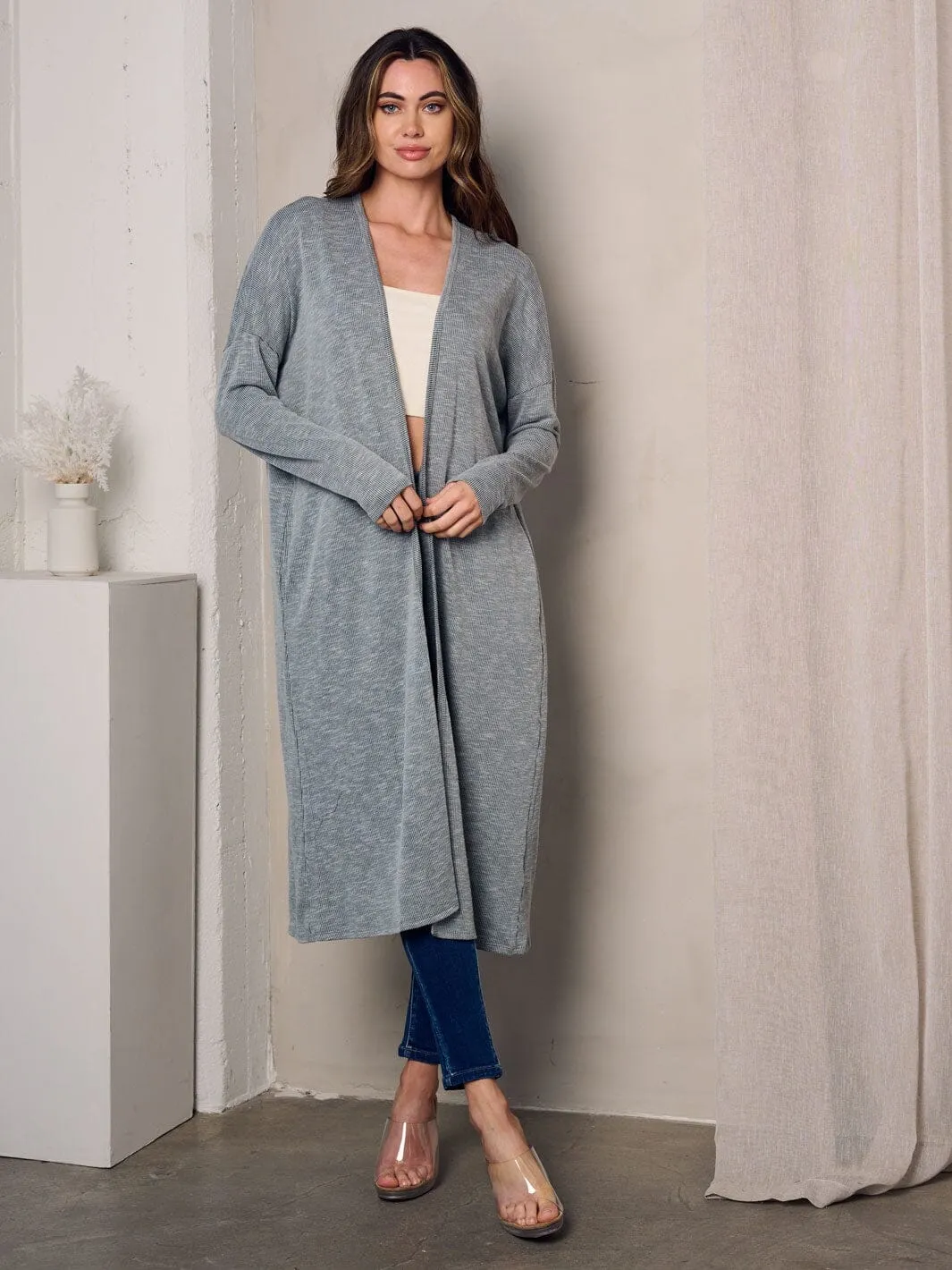 WOMEN'S LONG SLEEVE OPEN FRONT POCKETS CARDIGAN