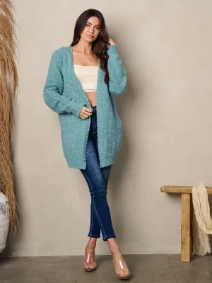 WOMEN'S LONG SLEEVE POCKETS FUZZY OPEN CARDIGAN
