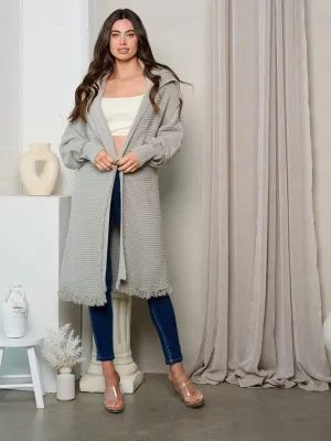 WOMEN'S LONG SLEEVE RIBBED RAW EDGE CARDIGAN