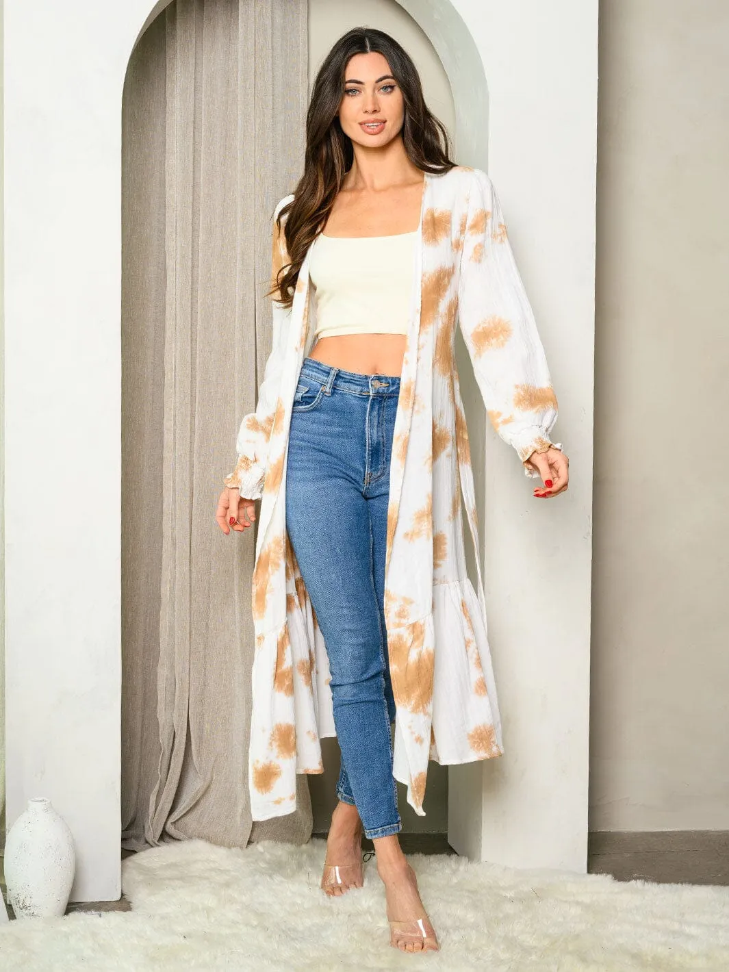 WOMEN'S LONG SLEEVE TIE DYE CARDIGAN