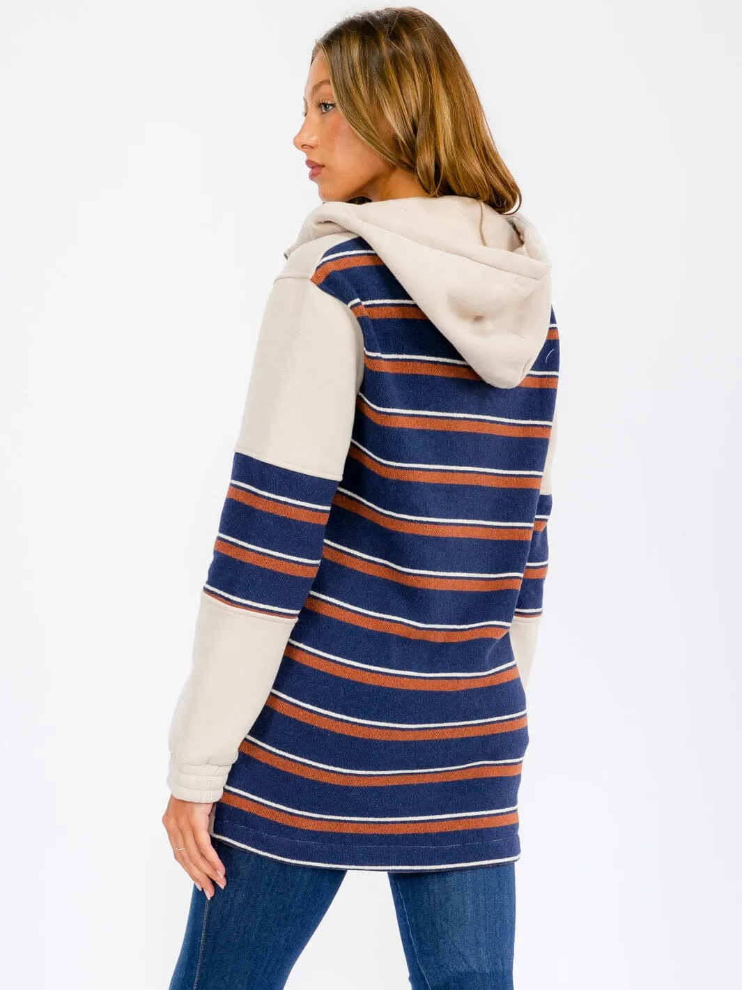 WOMEN'S LONG SLEEVE ZIP UP COLORBLOCK STRIPES SWEATER CARDIGAN