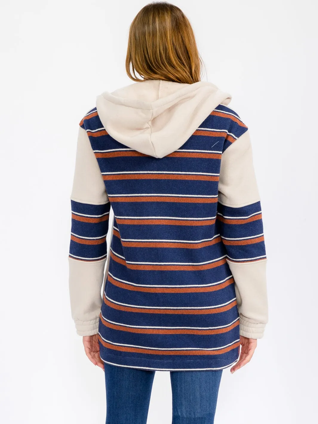 WOMEN'S LONG SLEEVE ZIP UP COLORBLOCK STRIPES SWEATER CARDIGAN