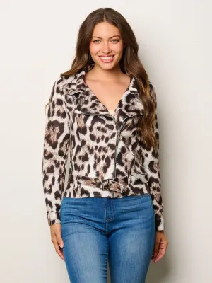 WOMEN'S LONG SLEEVE ZIP UP POCKETS ANIMAL PRINT JACKET