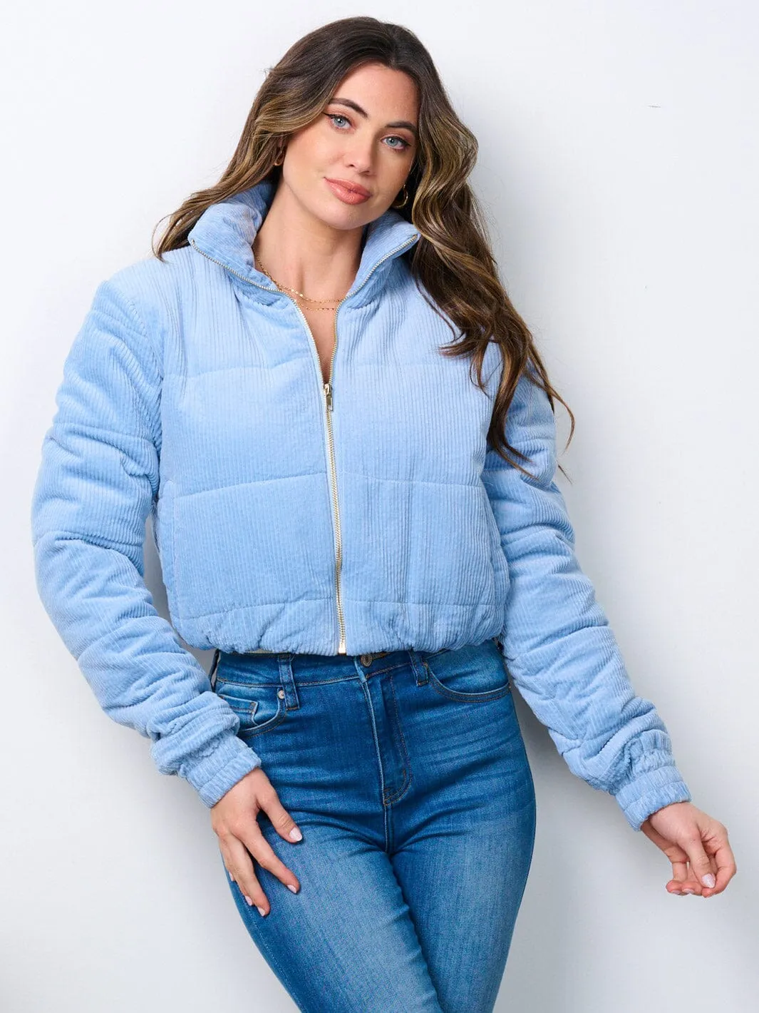 WOMEN'S LONG SLEEVE ZIP UP POCKETS PUFFER JACKET