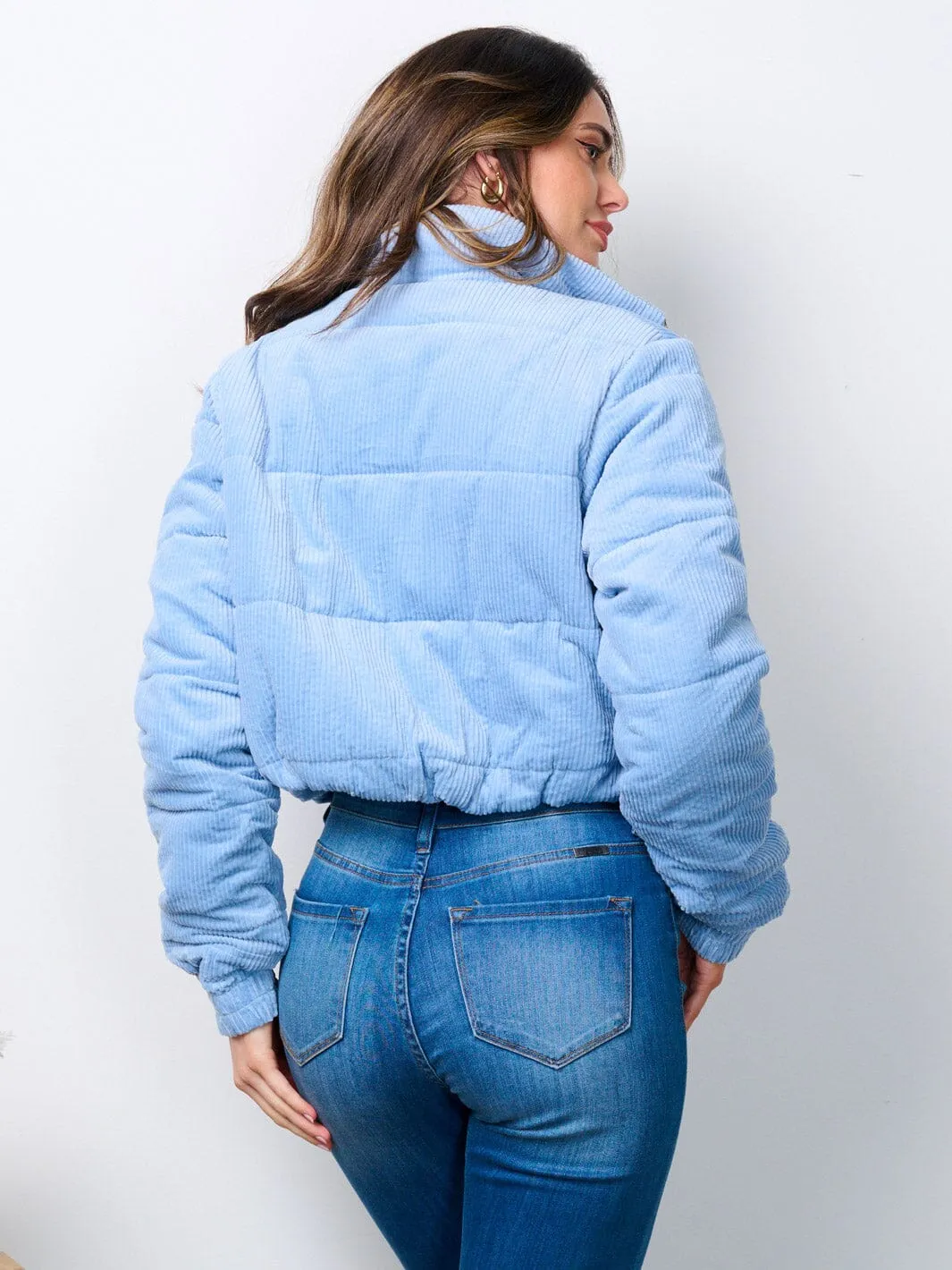 WOMEN'S LONG SLEEVE ZIP UP POCKETS PUFFER JACKET
